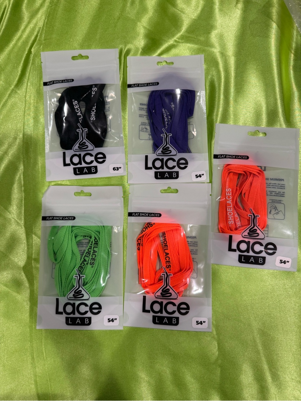 Lace lab  Shoelaces – Neon Green, Black, Purple & Neon Orange